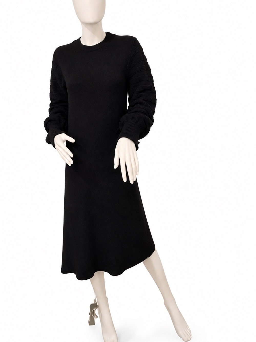 Black Long Sleeve Knit Midi Dress - Women's